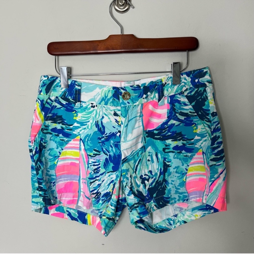 LILLY PULITZER Callahan 5” Sparkling Blue Hey Bay Bay Sailboat Shorts - Size 2